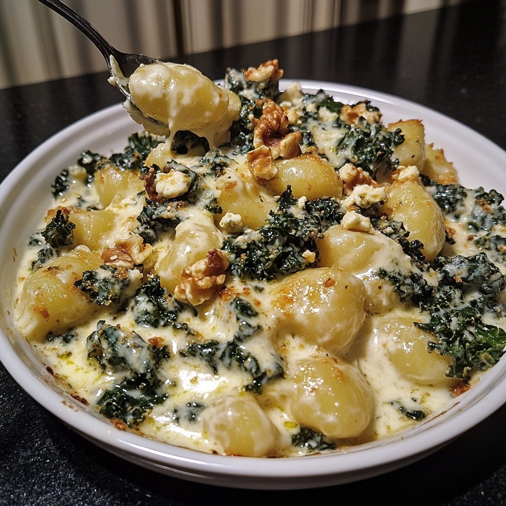 Grünkohl vegetarisch mit Gnocchi, Mascarpone, Gorgonzola und Walnüssen