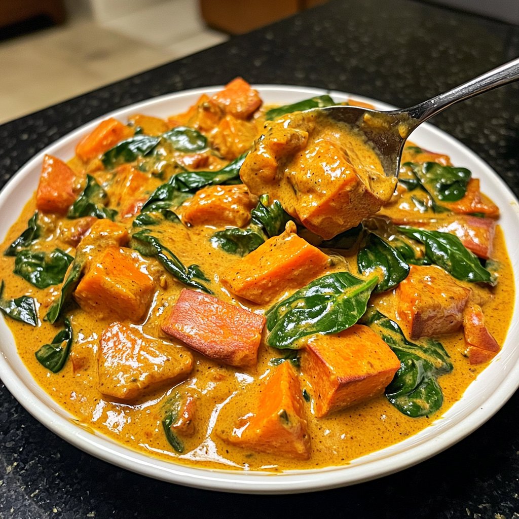 Süßkartoffelcurry mit Spinat
