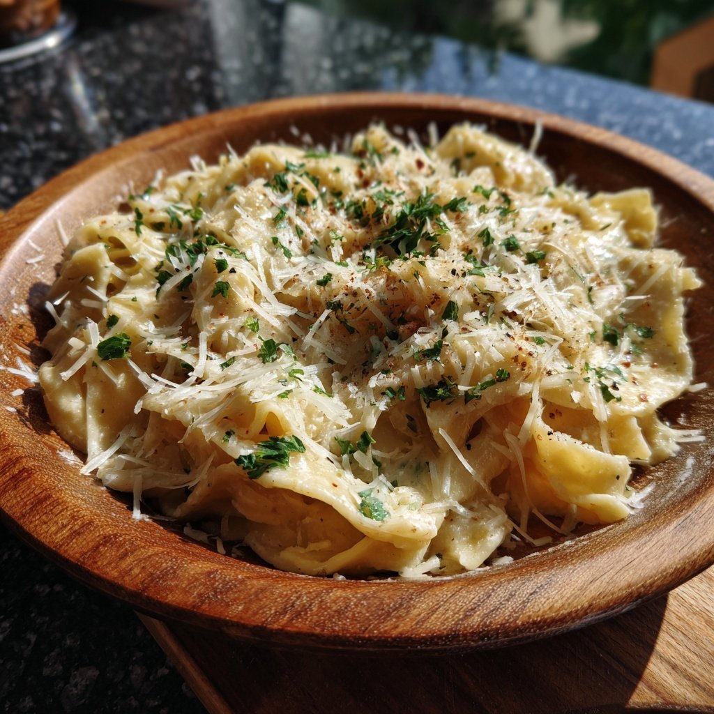 Romantische Pasta mit Sahnesauce und Parmesan