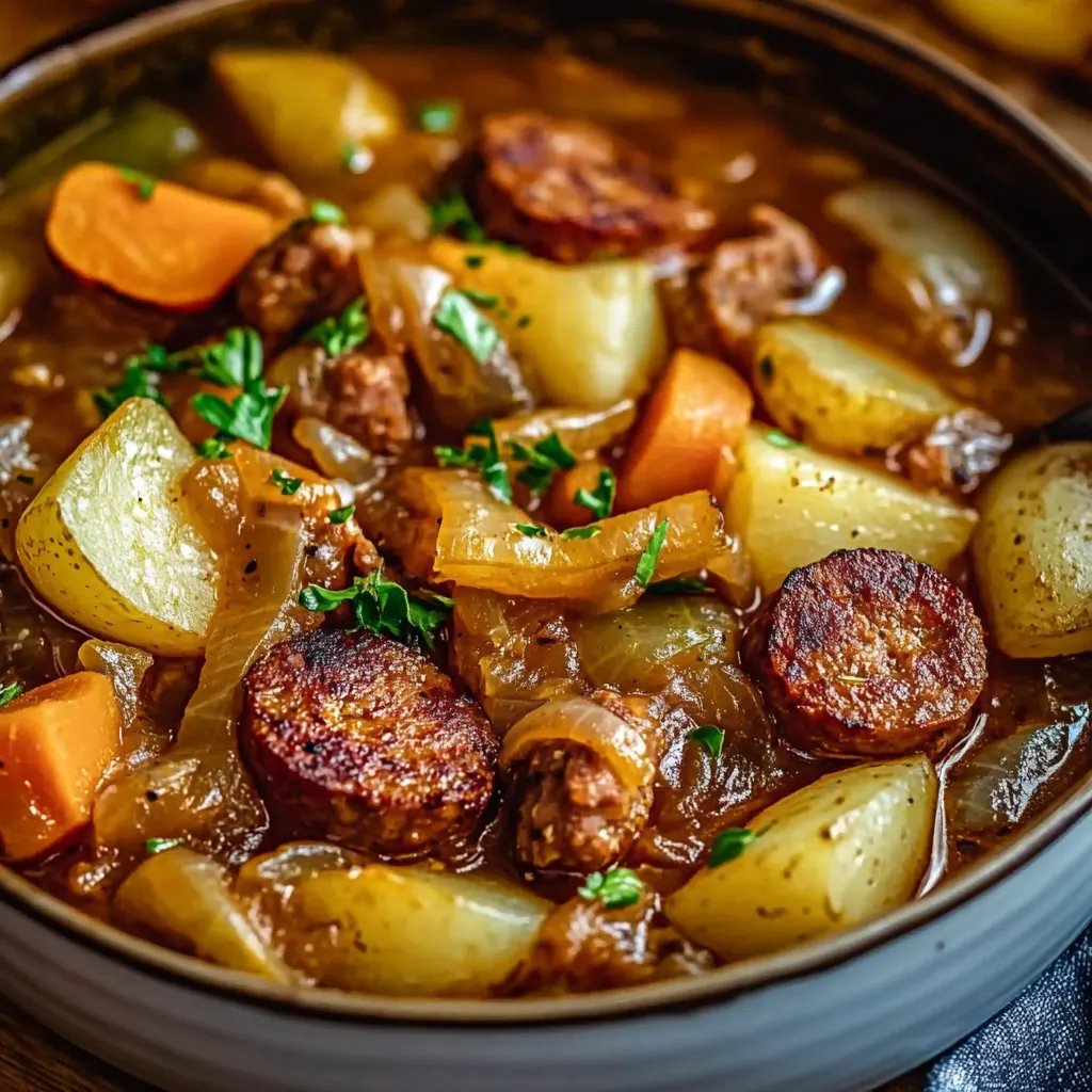 Herzhafter Kohl, Wurst und Kartoffel Eintopf